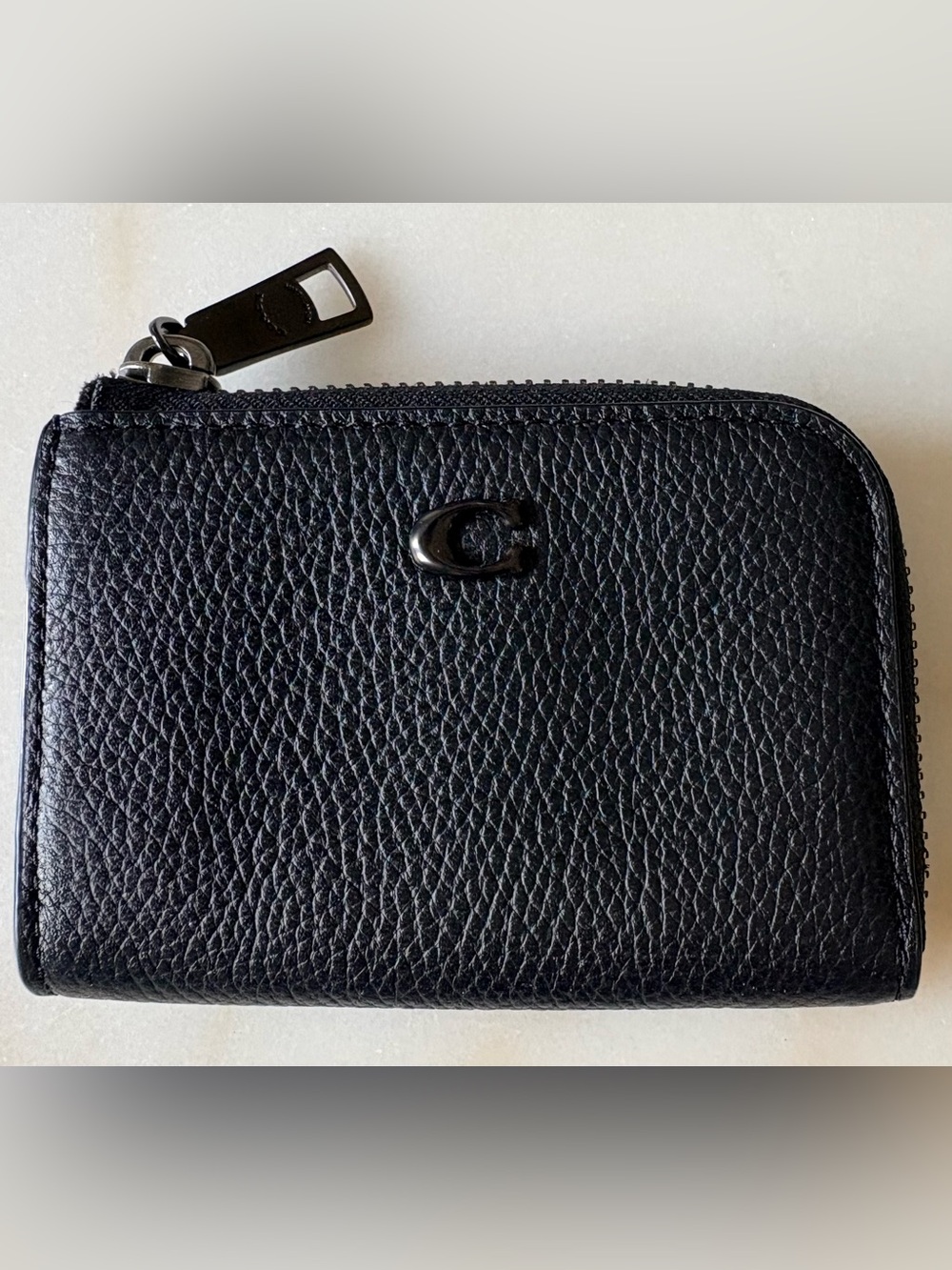 Coach Black Pebbled Leather Zip Key and Card Holder